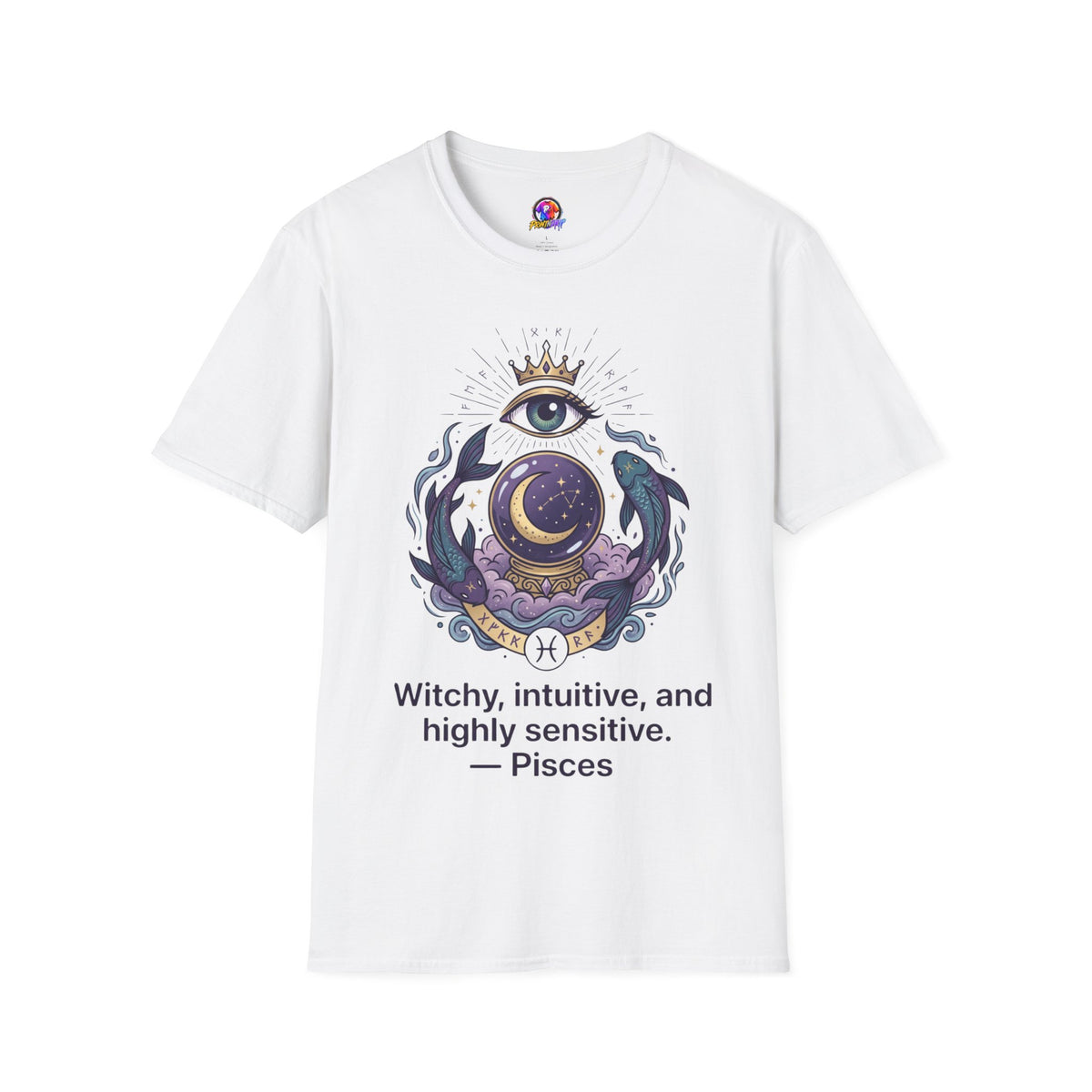 Pisces Mystic Eye T-Shirt — Witchy Astrology Moon & Crown Design