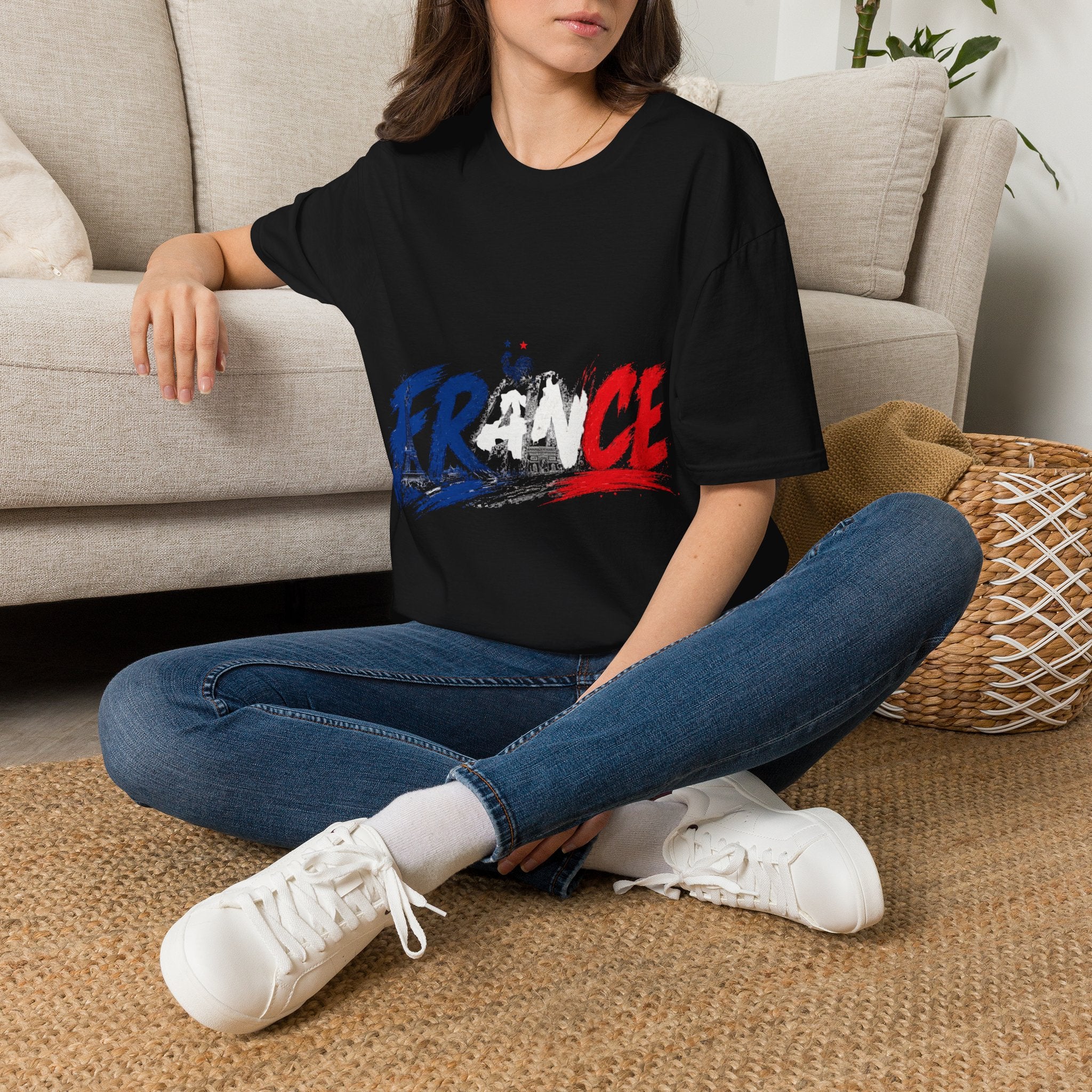 France Brushstroke Graphic T-Shirt — Tricolor Soccer/Travel Fan Tee