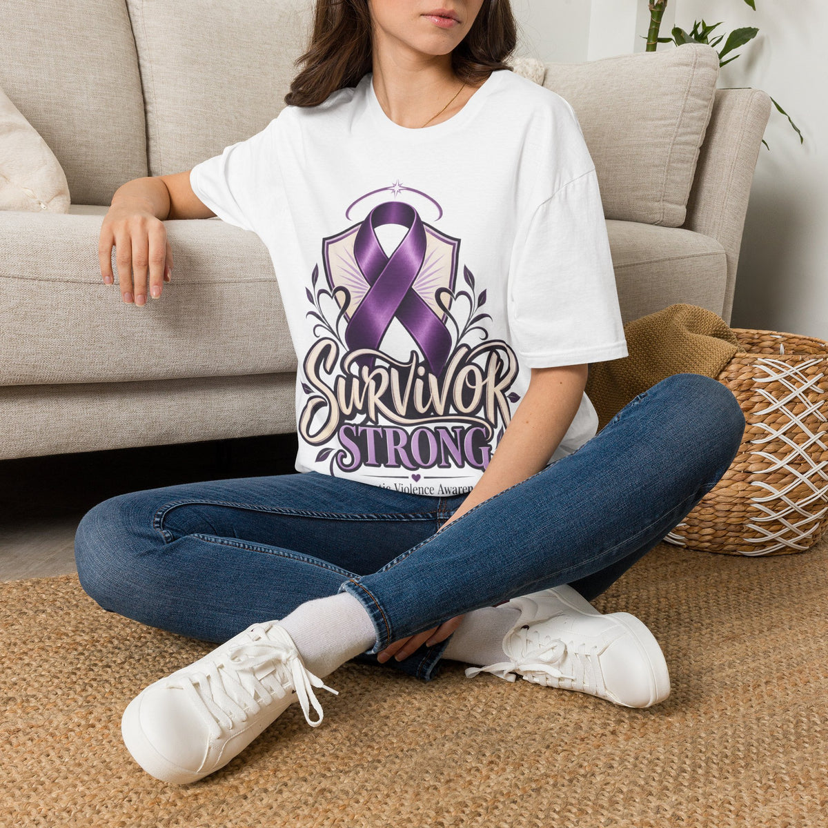 Survivor Strong T-Shirt — Domestic Violence Awareness Purple Ribbon Tee