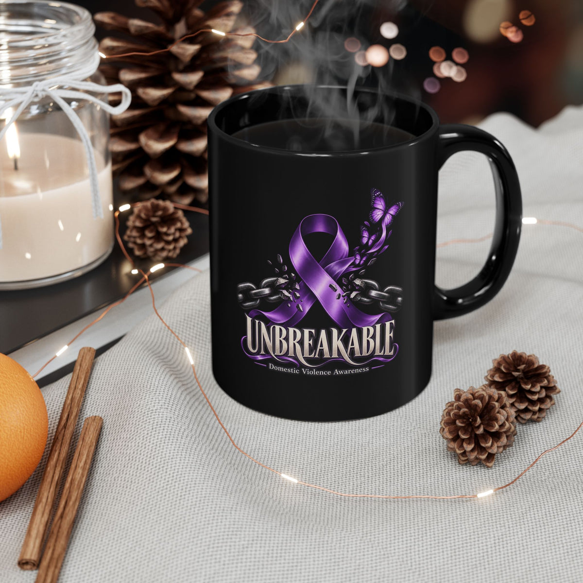 Unbreakable Purple Ribbon Awareness Mug — Domestic Violence Support (11oz & 15oz)