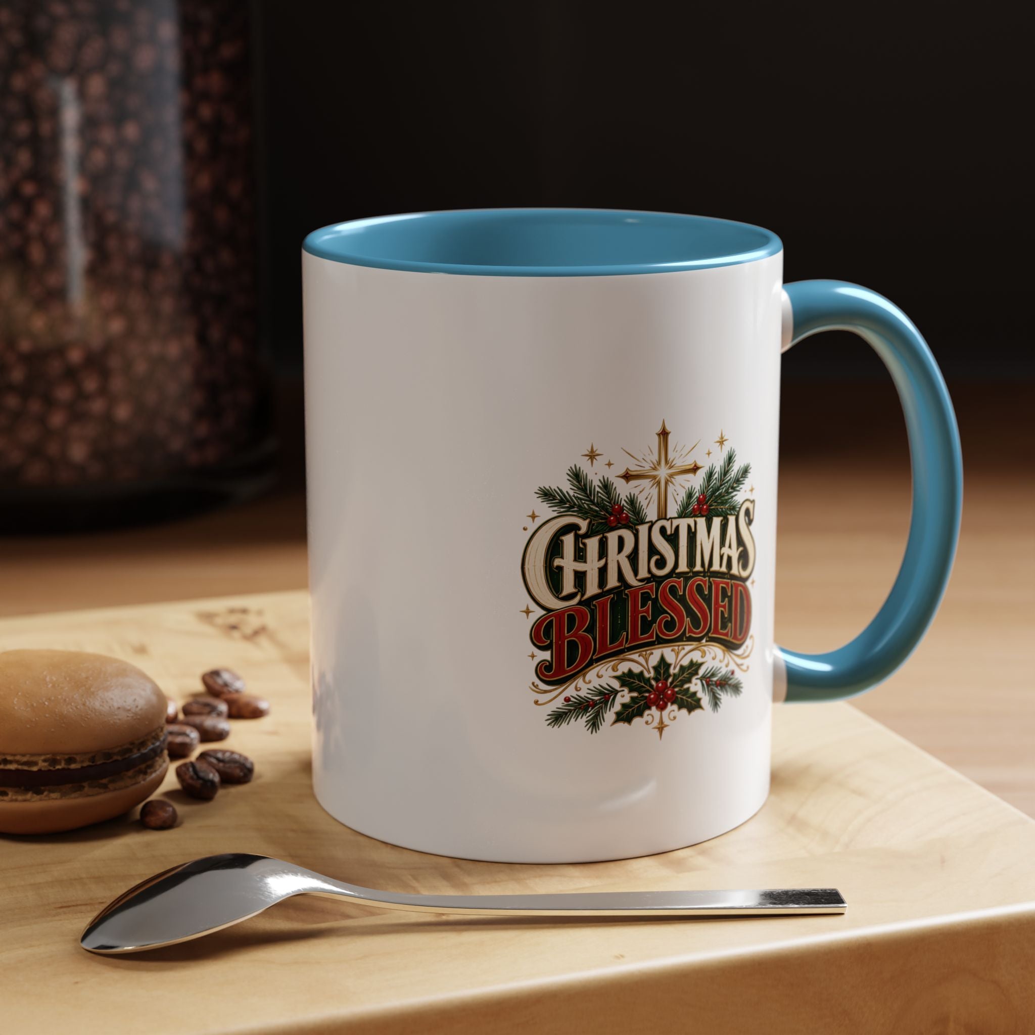 Christmas Blessed Accent Coffee Mug – Holiday Pine & Holly