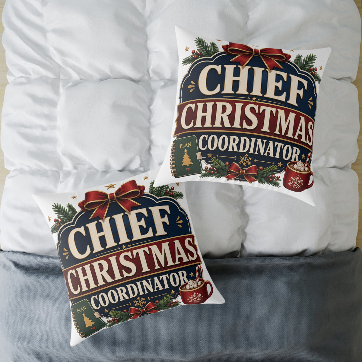Modern Day Christmas Chief Christmas Coordinator Square Poly Canvas Pillow