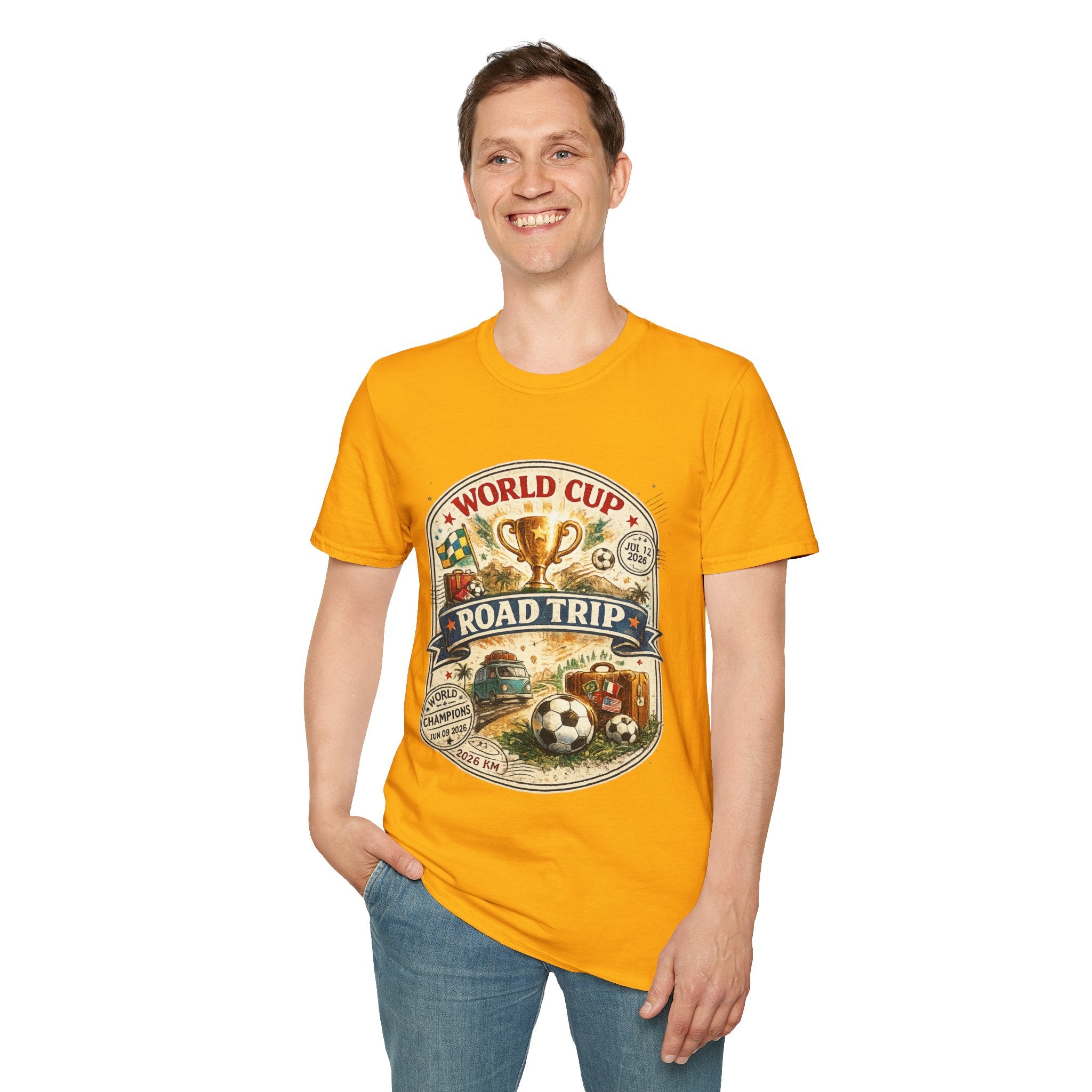 World Cup Road Trip T-Shirt — Vintage Soccer Trophy Design