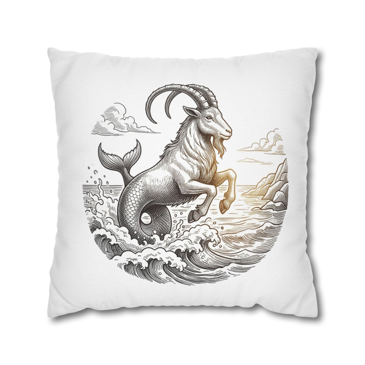 Capricorn Sea-Goat Decorative Pillowcase — Zodiac Mythical Creature Throw Pillow Cover