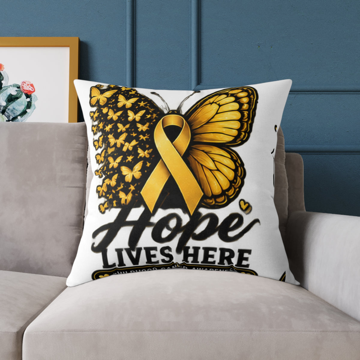Childhood Cancer Hope Lives Here Butterfly Awareness Pillow