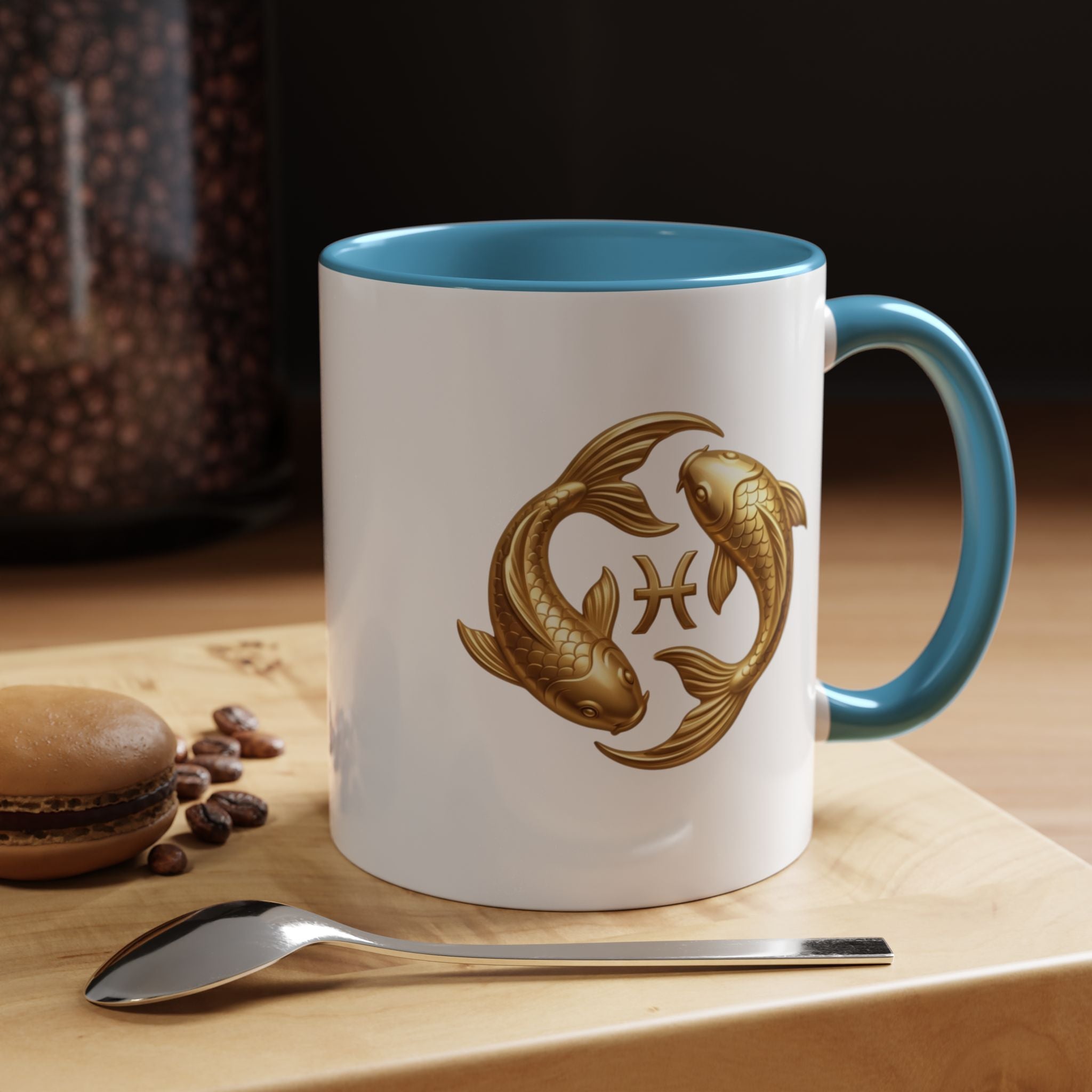 Pisces Zodiac Coffee Mug – Gold Koi Fish Horoscope Accent Mug