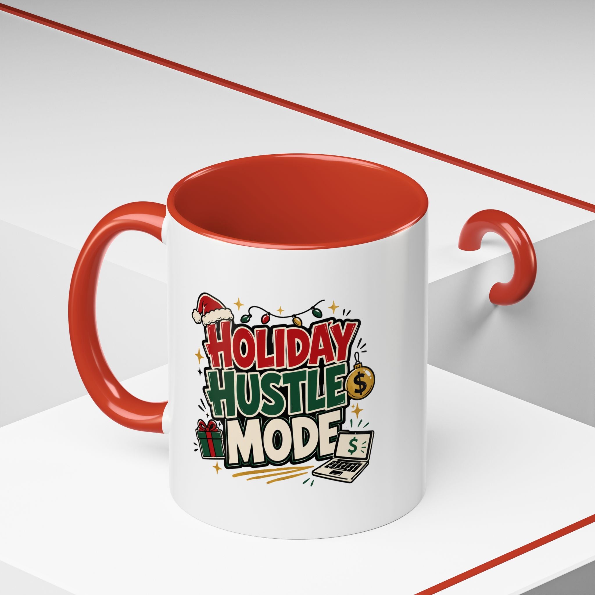 Modern Day Christmas Holiday Hustle Mode Coffee Mug — Festive Christmas Work Grind 11/15oz Accent Mug