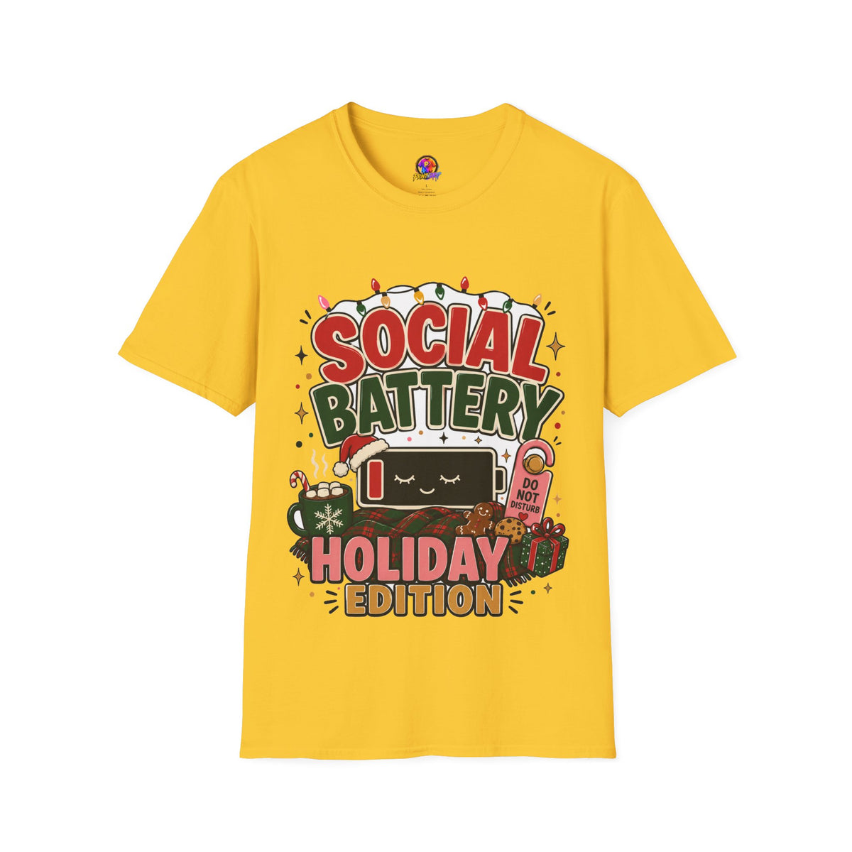 Social Battery Holiday T‑Shirt — Funny Christmas Recharge Graphic Tee