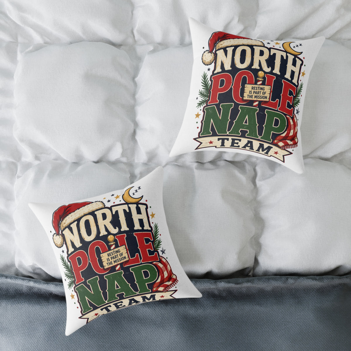 Christmas North Pole Nap Team Throw Pillow — Funny Christmas Holiday Decorative Cushion