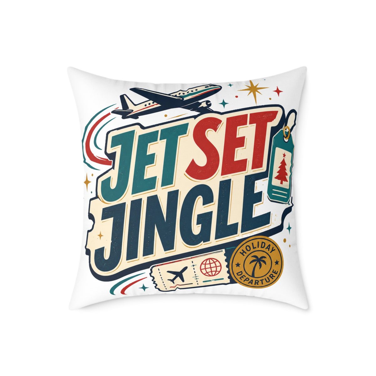 Jet Set Jingle Modern Day Christmas Square Poly Canvas Pillow