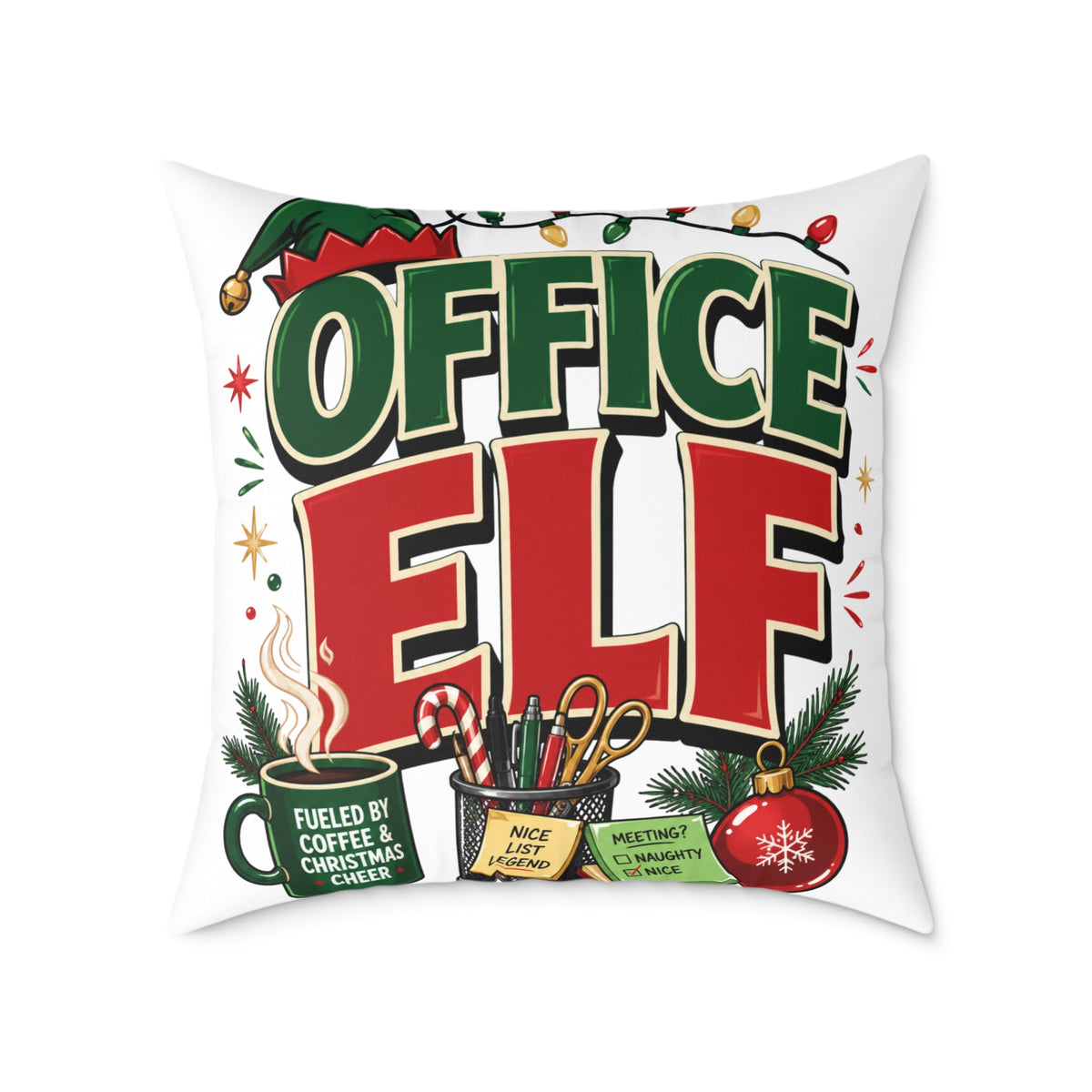 Office Elf Christmas Pillow