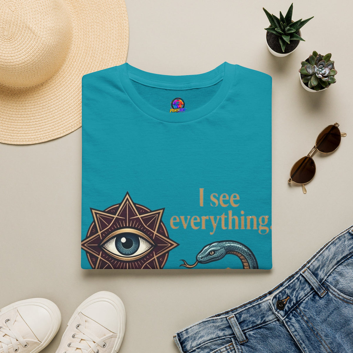 Scorpio “I See Everything” Zodiac T‑Shirt — Astrological Snake & All‑Seeing Eye Design