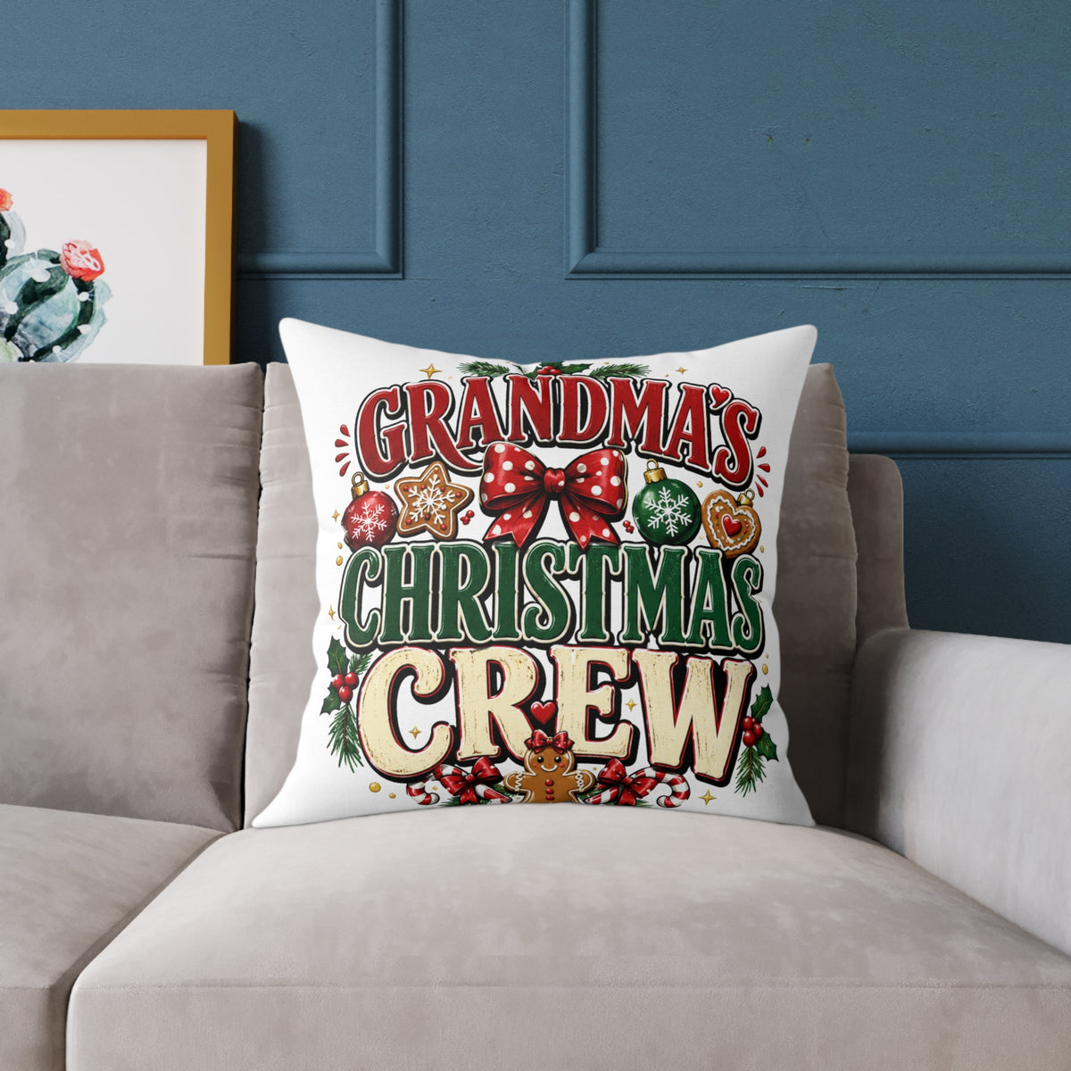 Grandma's Christmas Crew Square Pillow - Festive Holiday Throw Pillow