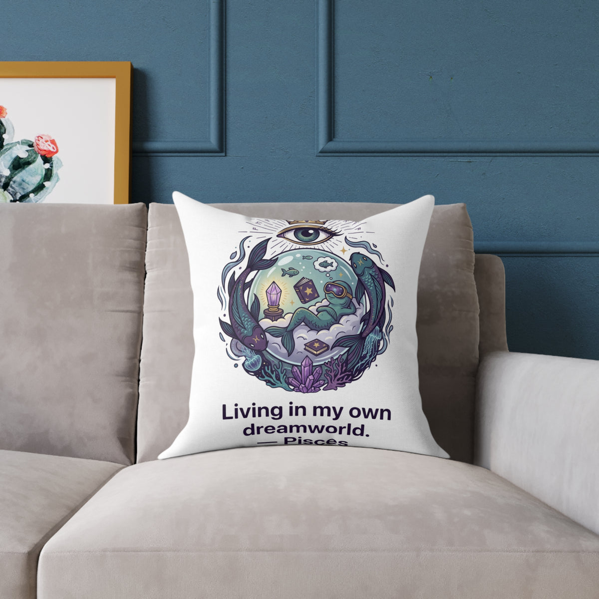Pisces Zodiac Living In My Own Dream World Square Poly Canvas Pillow