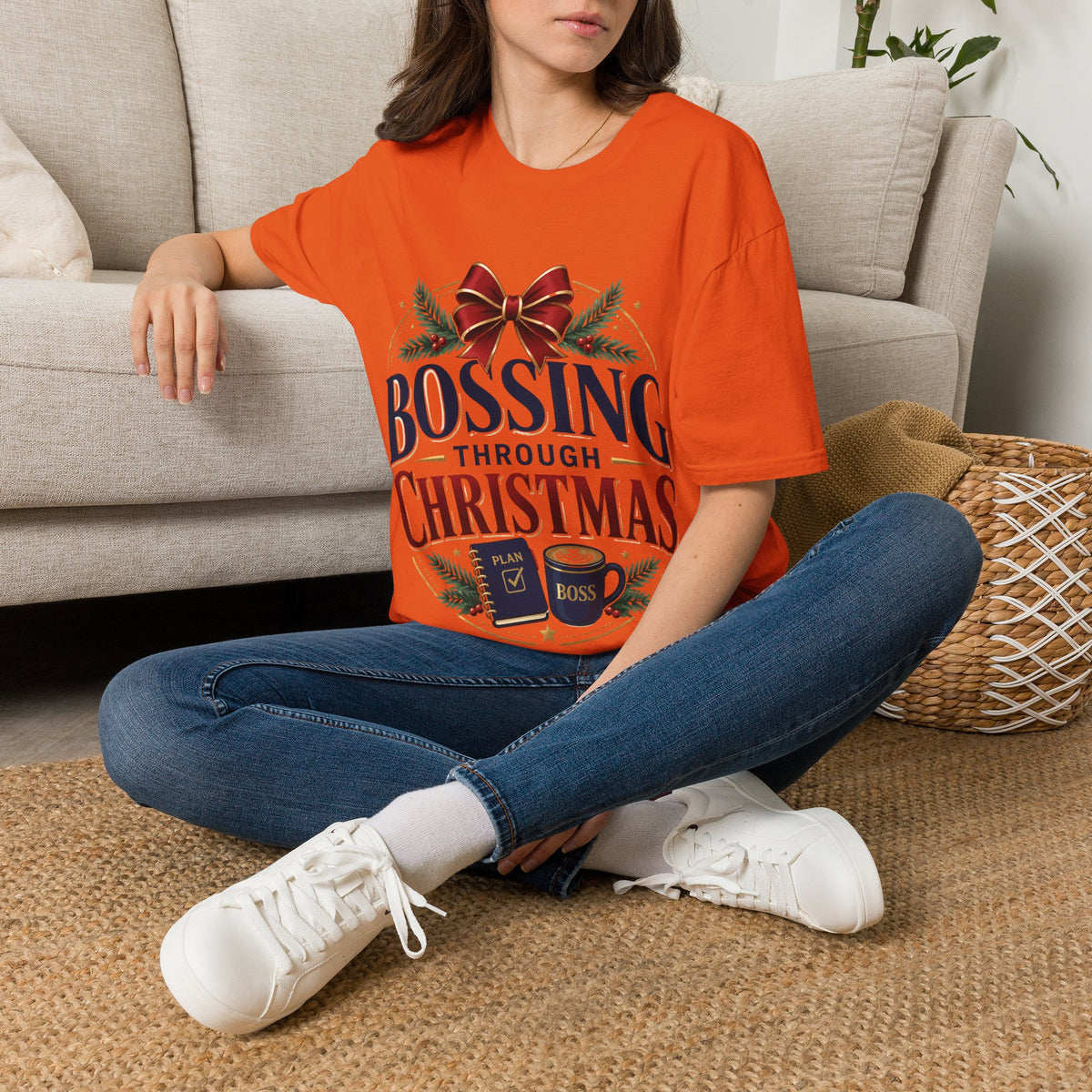 Christmas “Bossing Through Christmas” T‑Shirt — Funny Holiday Boss Gift