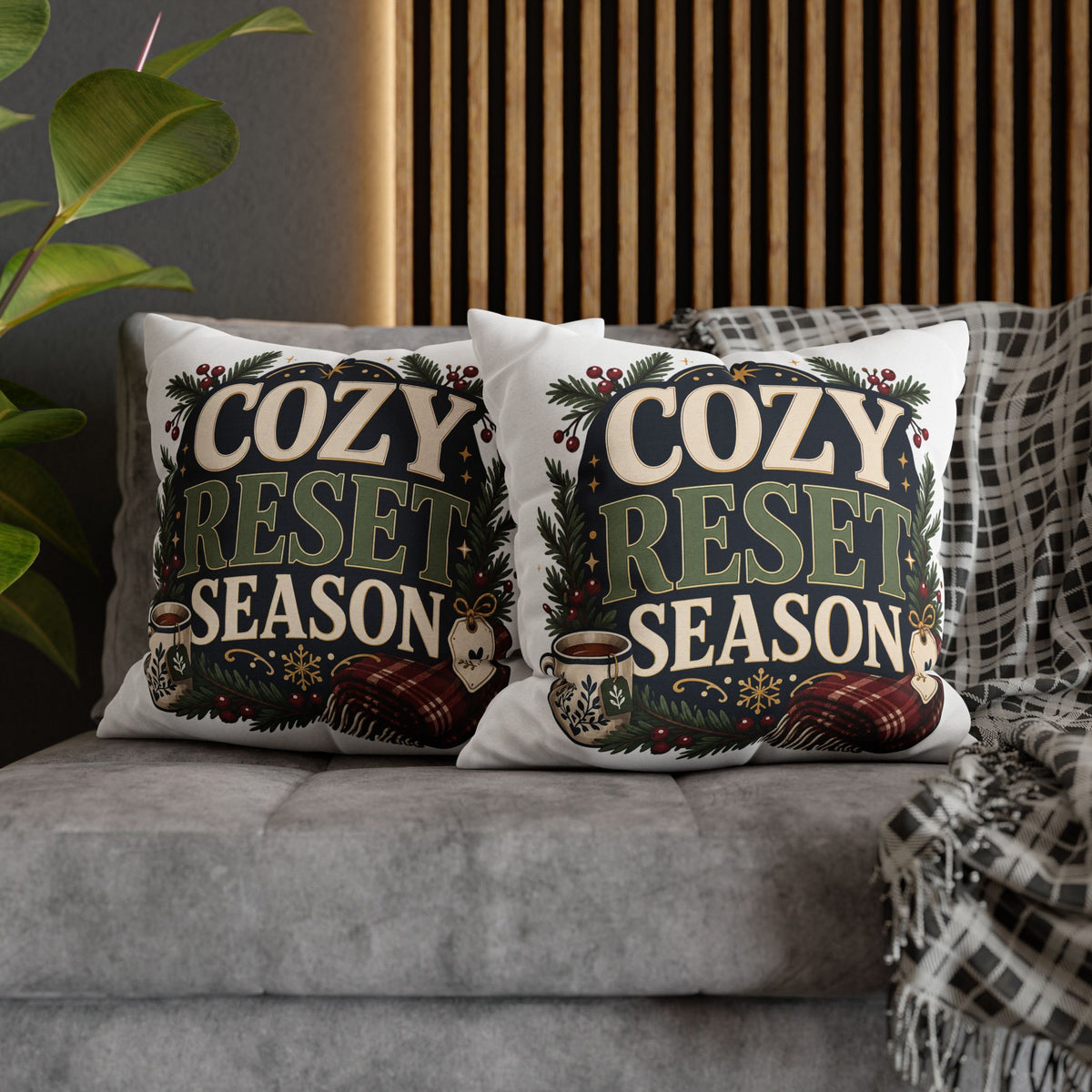 Cozy Reset Season Decorative Pillowcase – Holiday Winter Throw Pillow Cover Modern Day Christmas