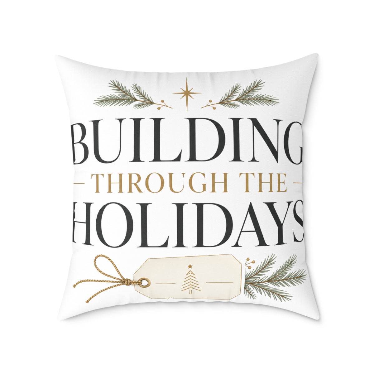 Christmas Holiday Building Through the Holidays Square Pillow — Christmas Decorative Throw Pillow