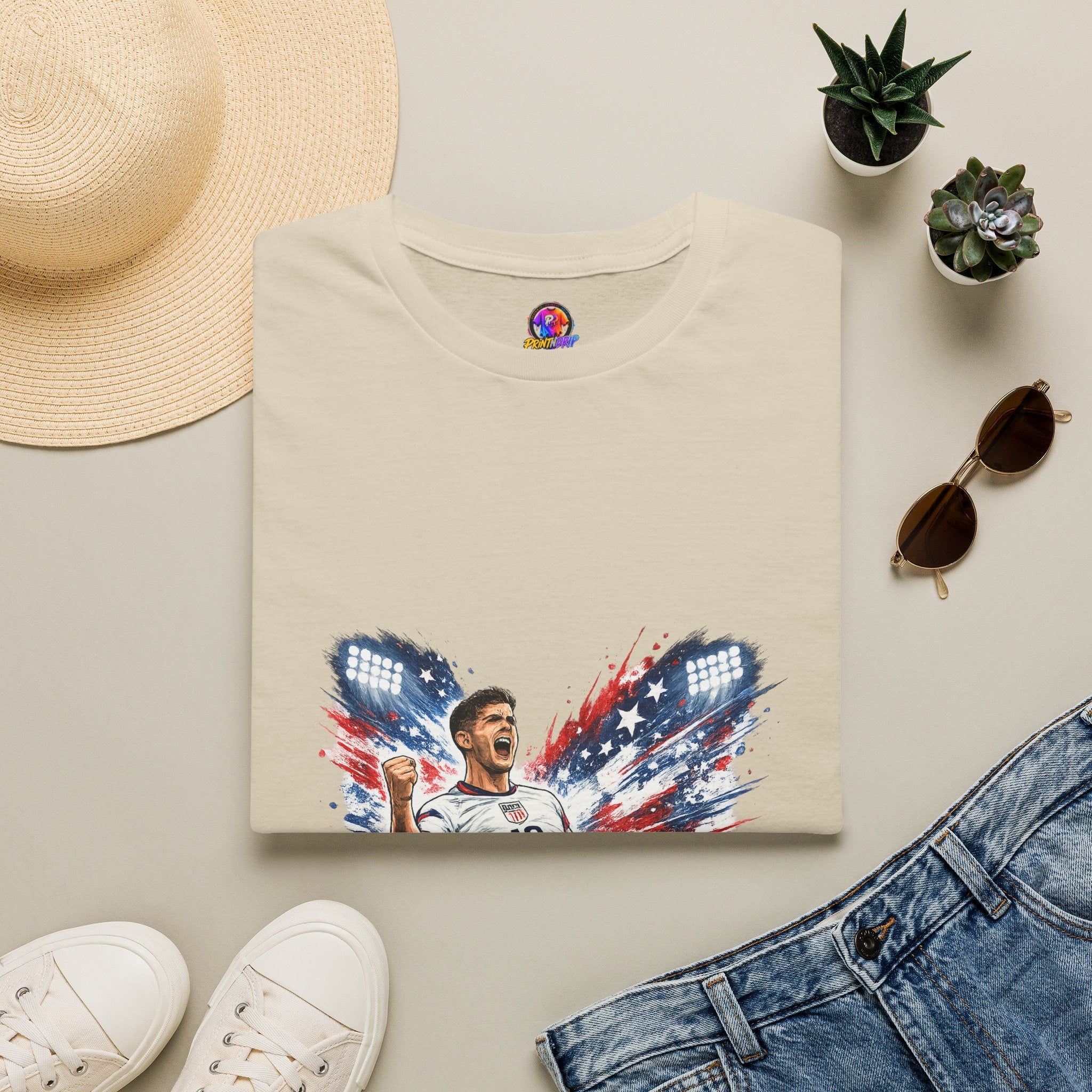 USA Soccer Player Flag T-Shirt — Patriotic Football Fan Tee