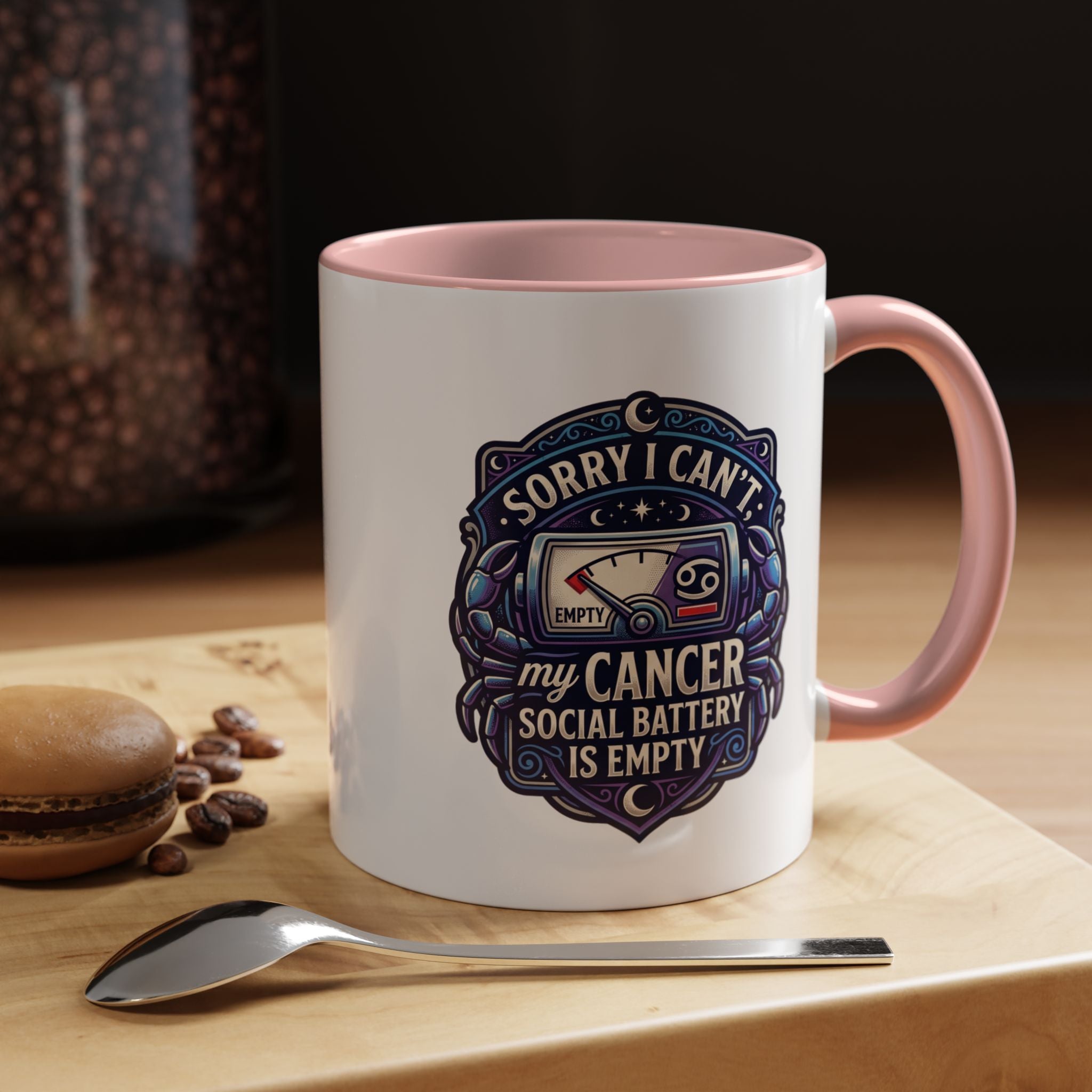 Accent Coffee Mug — “Sorry I Can’t My Cancer Social Battery Is Empty” Support Awareness Mug