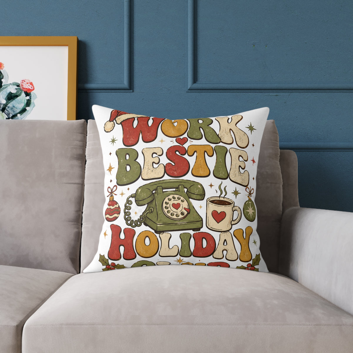 Modern Day Christmas Holiday 'Work Bestie' Decorative Throw Pillow