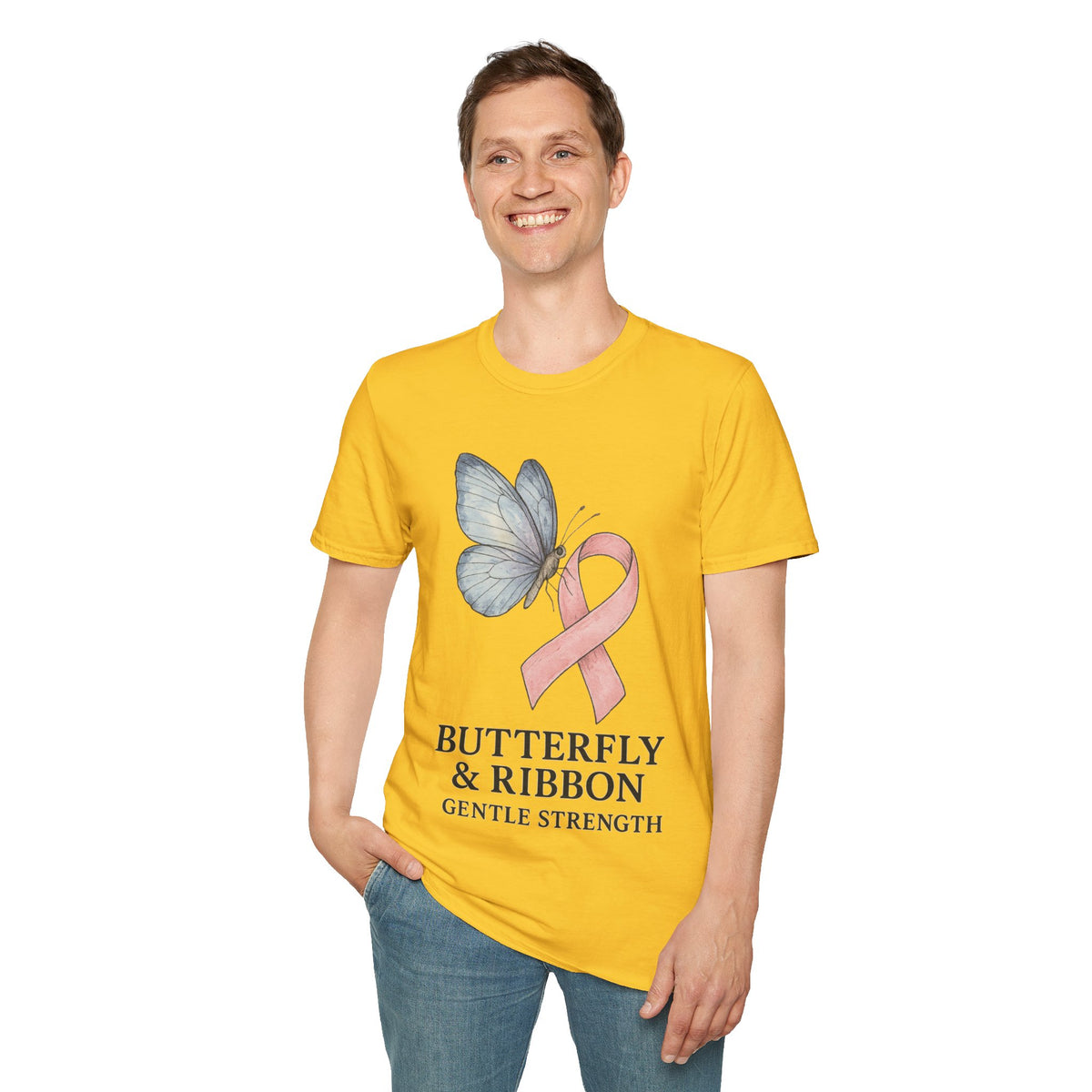 Butterfly and Ribbon Gentle Strength Graphic Tee, Pink Ribbon Breast Cancer T-Shirt - Trending Now - September 2026