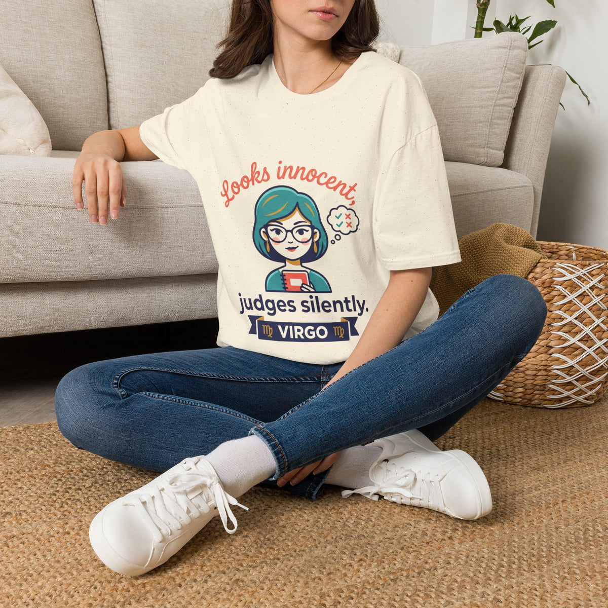 Looks Innocent Virgo T-Shirt — Funny Zodiac Graphic Tee for Virgo Women