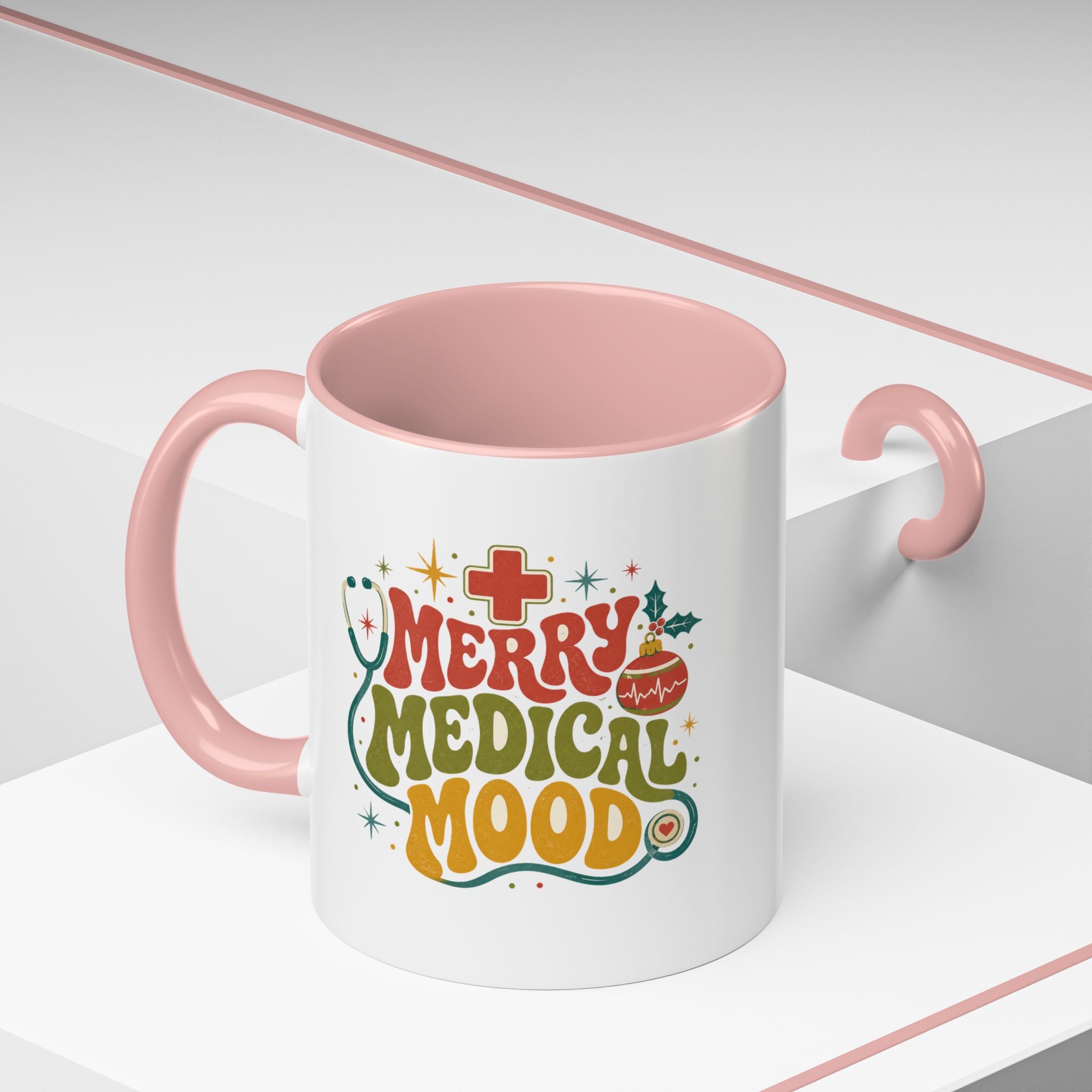 Modern Day Christmas Merry Medical Mood Accent Coffee Mug — Holiday Nurse & Doctor Gift