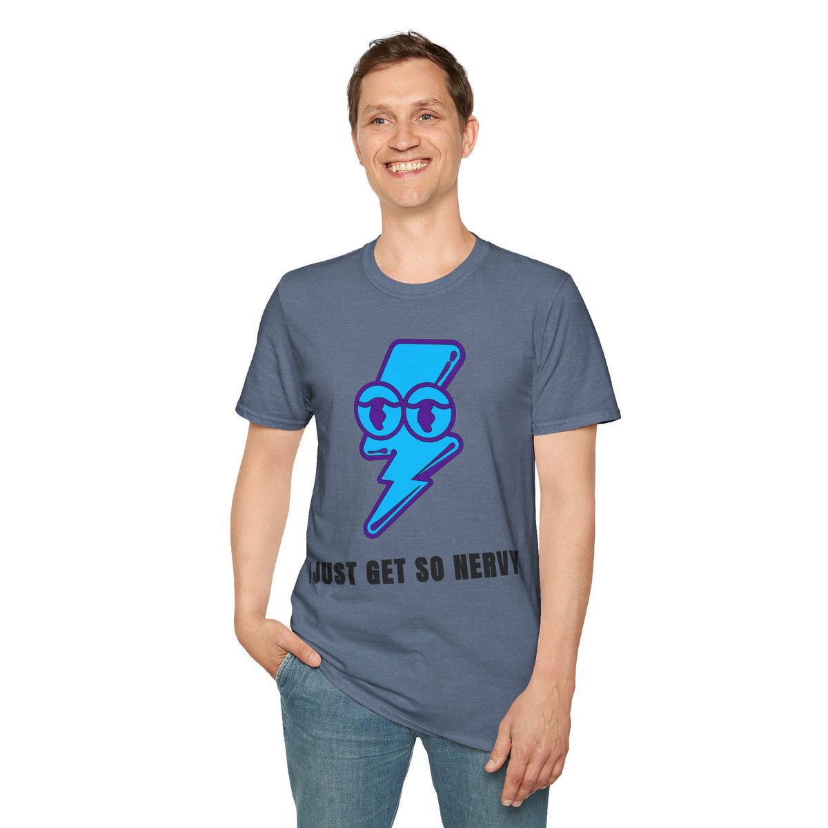 Graphic T-Shirt — 'I Just Get So Nervy' Blue Lightning Emoji Tee - Trending Now - September 2026