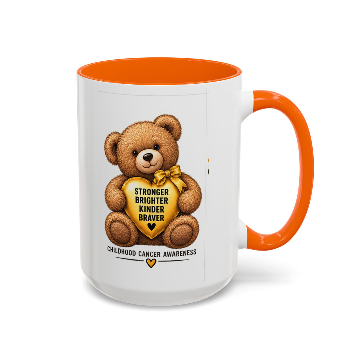 Childhood Cancer Awareness Coffee Mug — 'Stronger Brighter Kinder Braver' Teddy