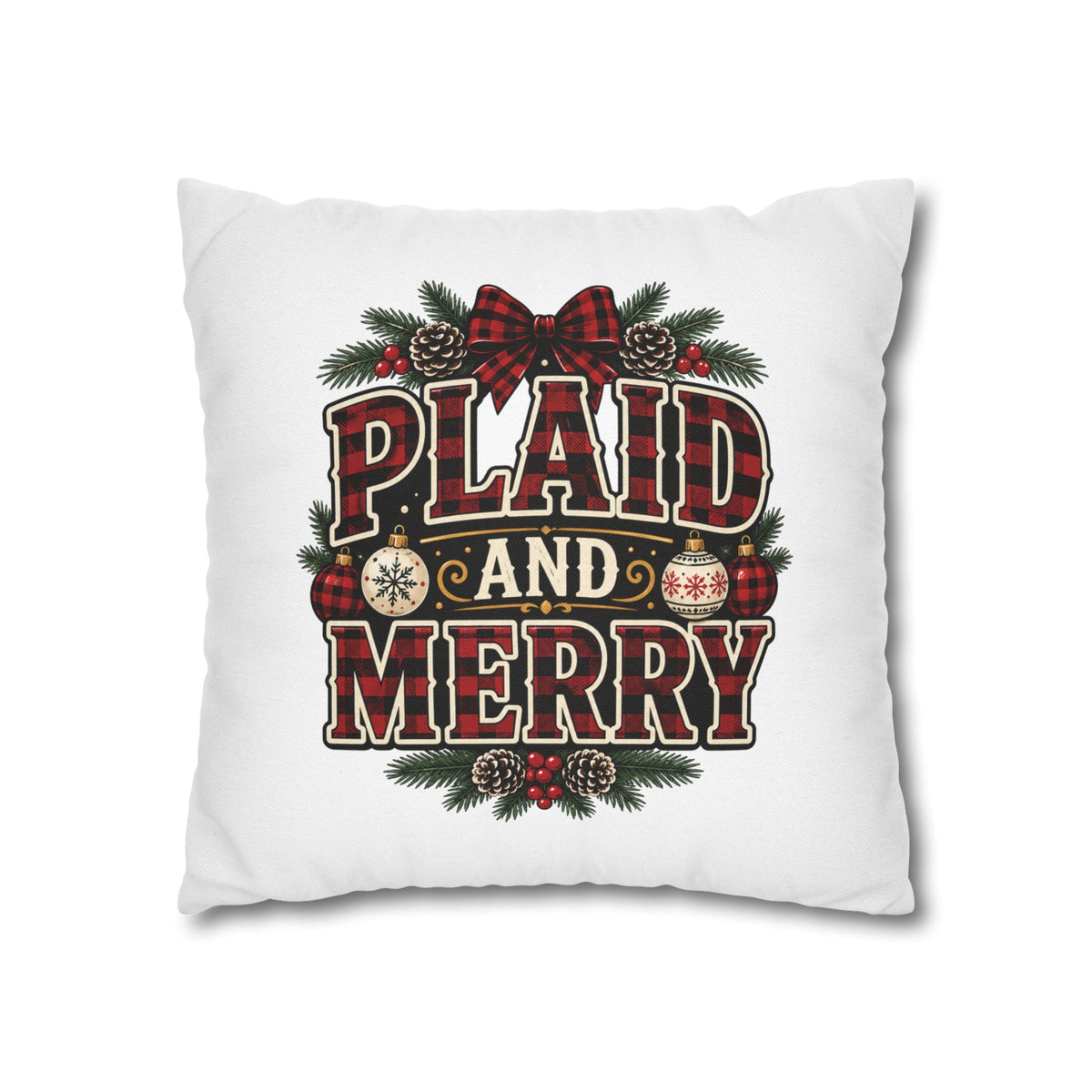 Plaid and Merry Christmas Throw Pillowcase — Festive Buffalo Plaid Holiday Decor
