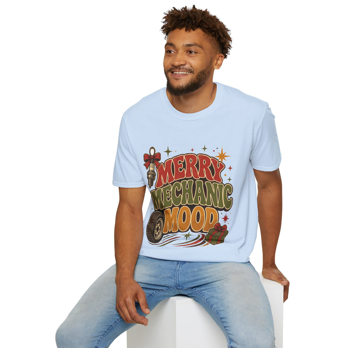 Merry Mechanic Mood T‑Shirt — Retro Holiday Auto Technician Gift