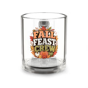 Glass Mug — "Fall Feast Crew" Thanksgiving Coffee Mug with Autumn Leaves & Pumpkins