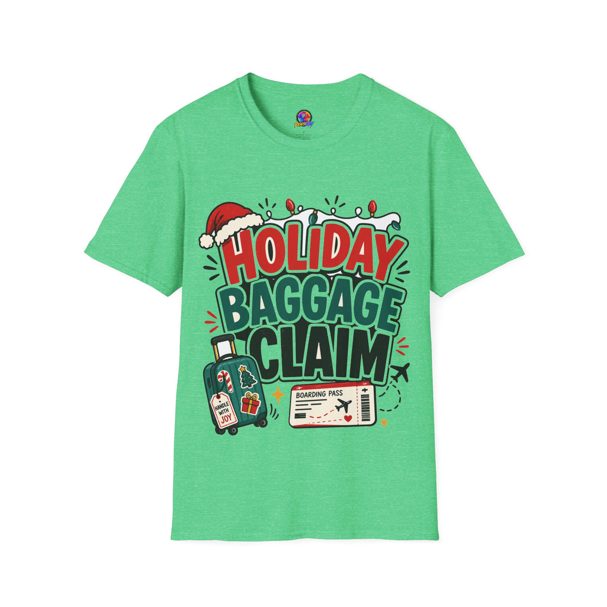 Holiday Baggage Claim T-Shirt — Funny Christmas Vacation Tee with Santa Hat & Lights