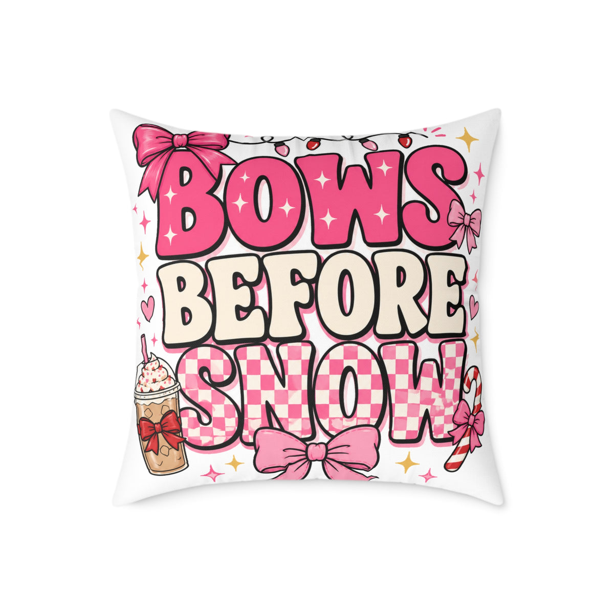 Modern Day Christmas Bows Before Snow Square Poly Canvas Pillow
