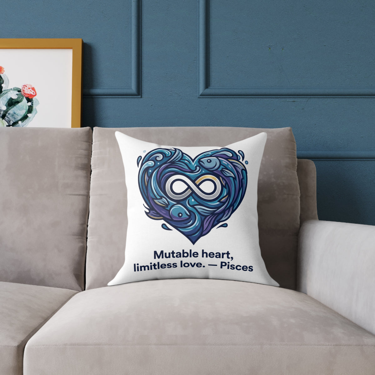 Pisces Zodiac Mutable Heart Limitless Love Square Poly Canvas Pillow