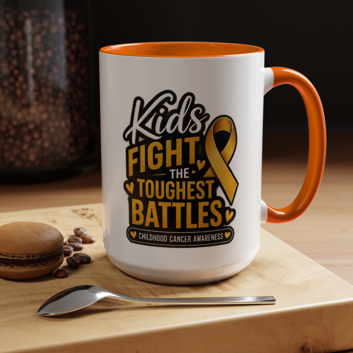 Childhood Cancer Awareness Accent Coffee Mug - "Kids Fight the Toughest Battles" (11/15oz)