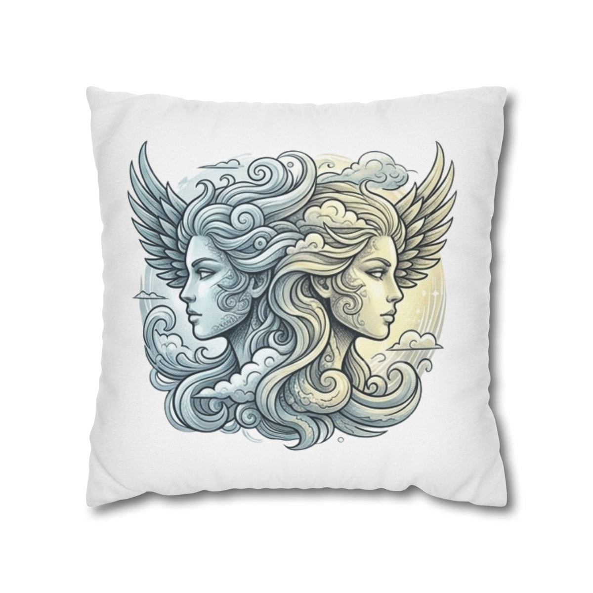 Gemini Dual Goddess Decorative Pillowcase — Celestial Sun & Moon Art Throw Pillow