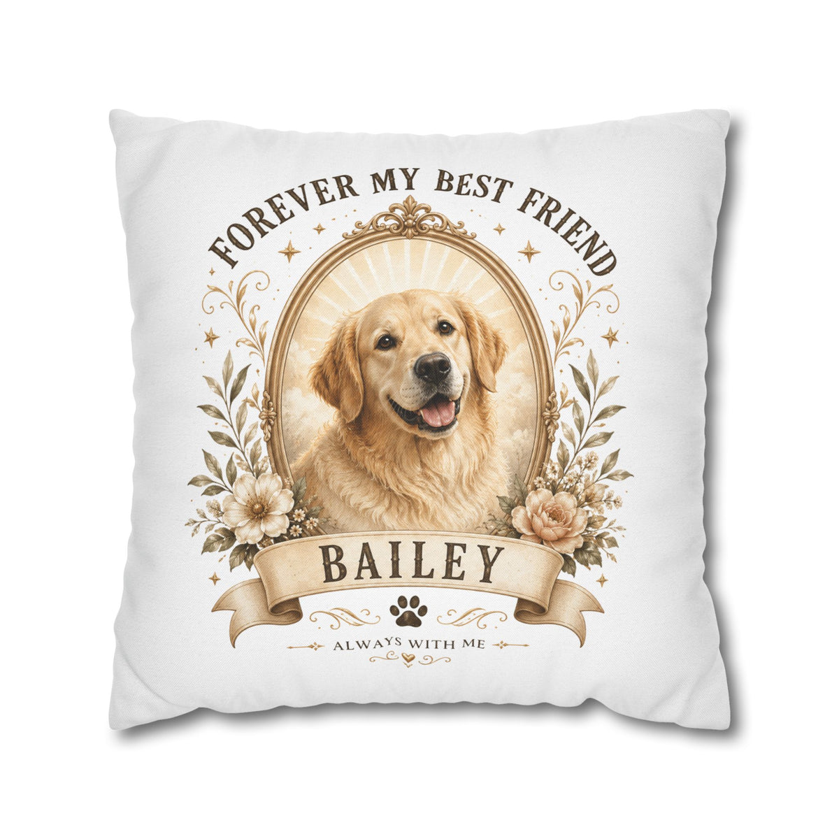 Dog Portrait Pillowcase Milo Bailey Dog Dad Mom— "Forever My Best Friend" Personalized Pet Throw Pillow