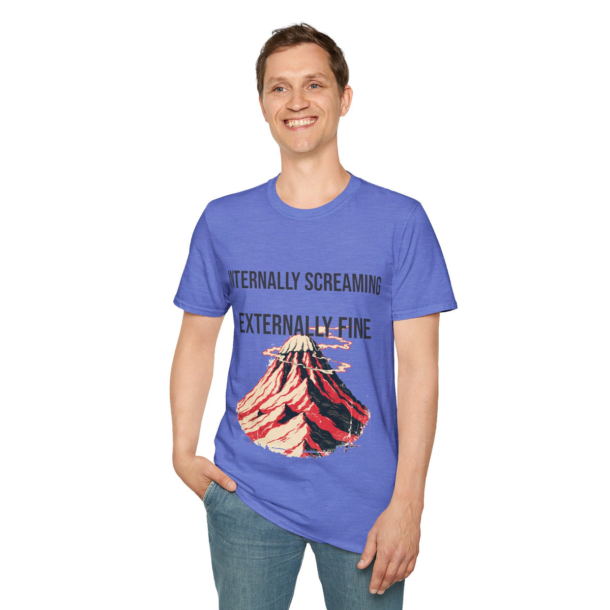 "Internally Screaming Externally Fine" Melting Volcano Tee - Funny Relatable Aesthetic White T-Shirt - Trending Now - September 2026