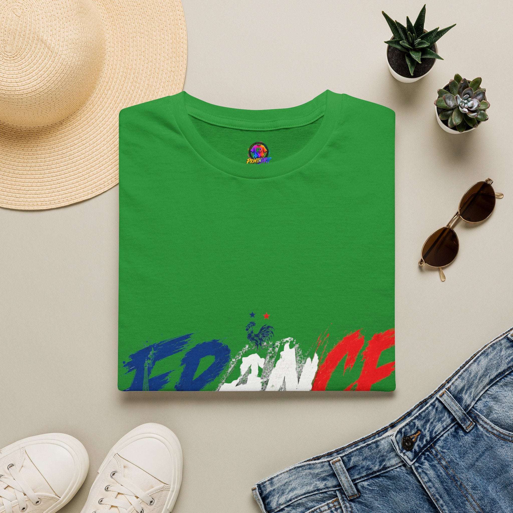 France Brushstroke Graphic T-Shirt — Tricolor Soccer/Travel Fan Tee