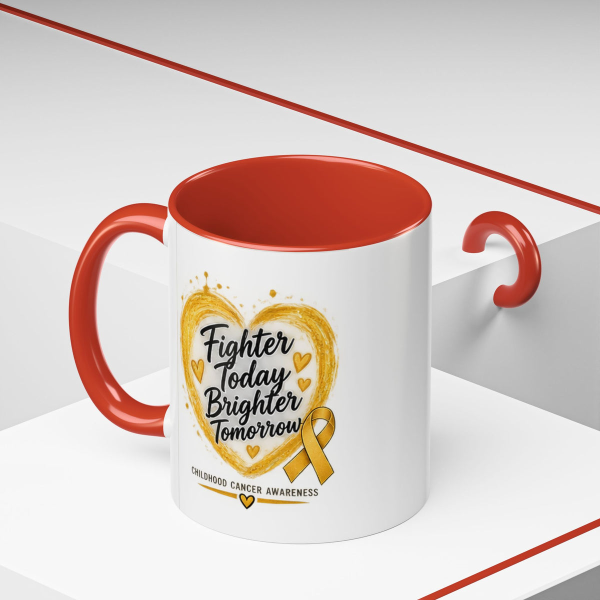 Childhood Cancer Awareness Coffee Mug – "Fighter Today Brighter Tomorrow" (Accent 11/15oz)