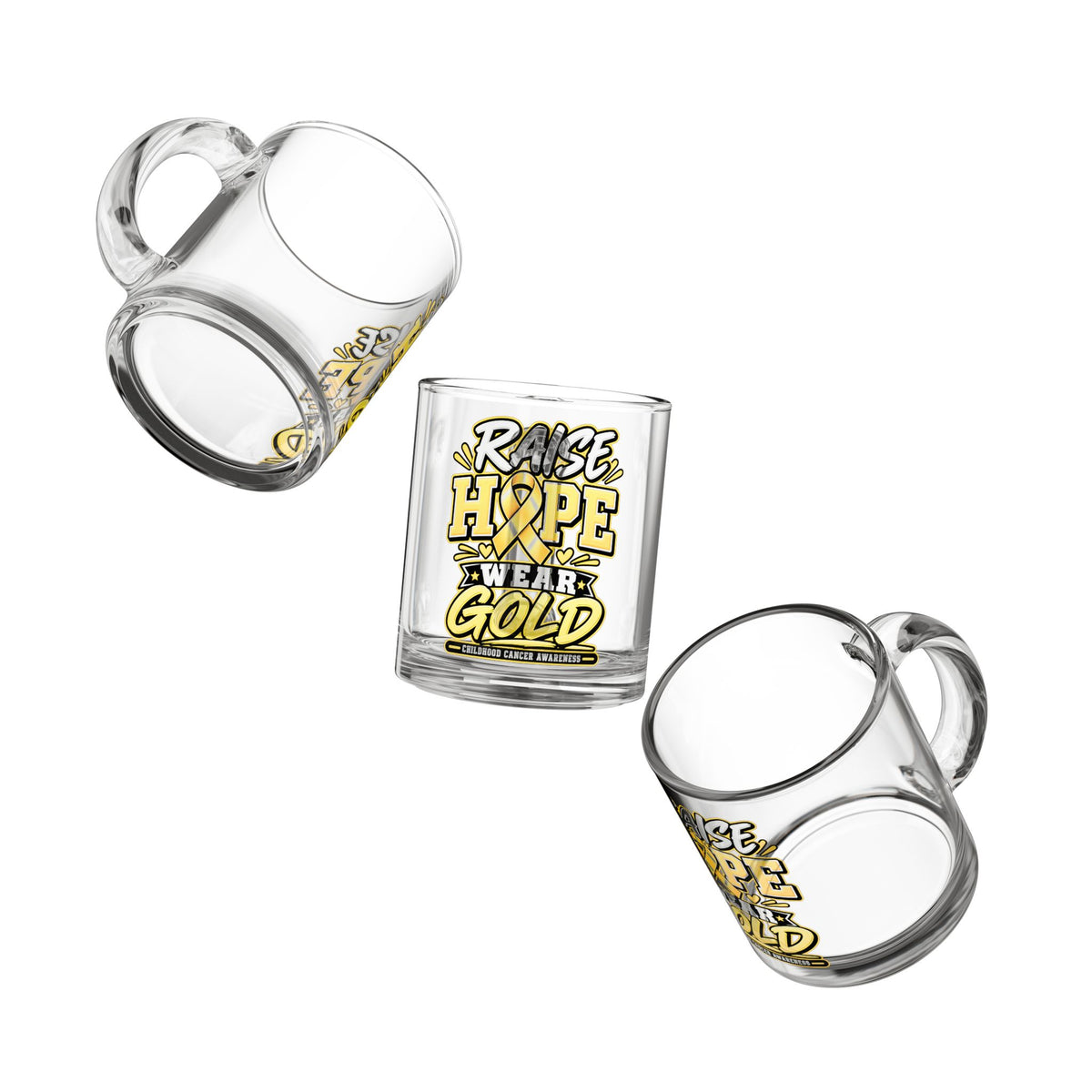 Glass Mug — "Raise Hope Wear Gold" Childhood Cancer Awareness 10oz