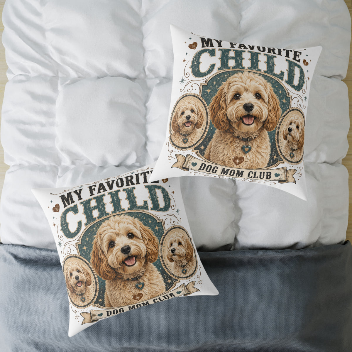Milo Bailey Dog Dad Mom Square Pillow — "My Favorite Child" Dog Face Throw Pillow (Funny Pet Mom Gift)