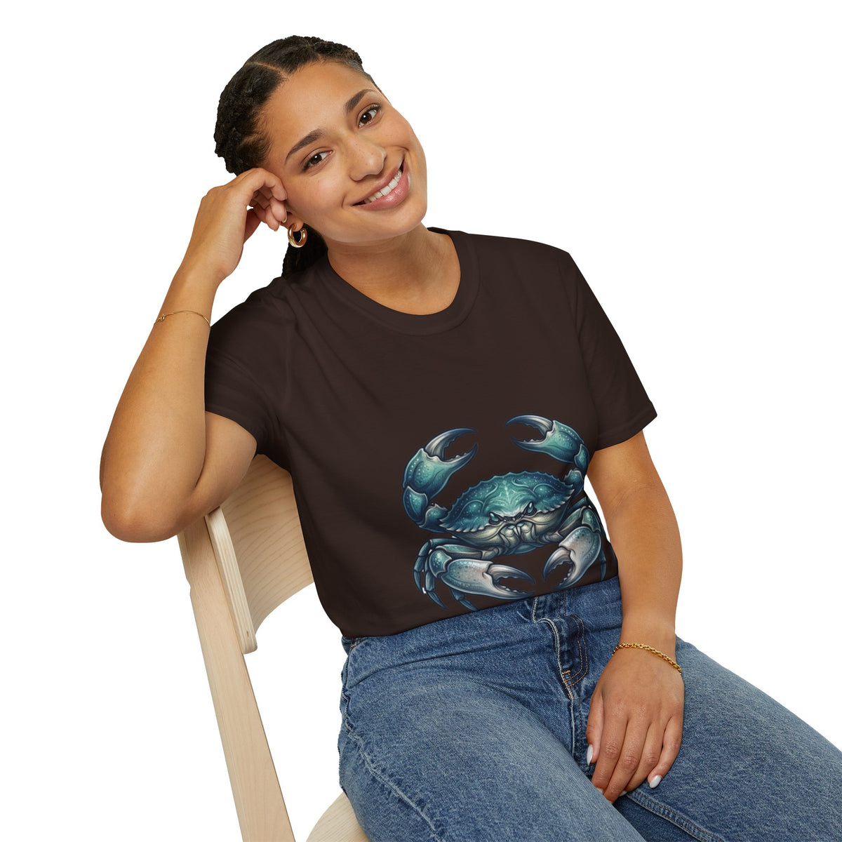 Cancer Zodiac Crabby Coastal Tee - Blue Green Crab Graphic T-Shirt