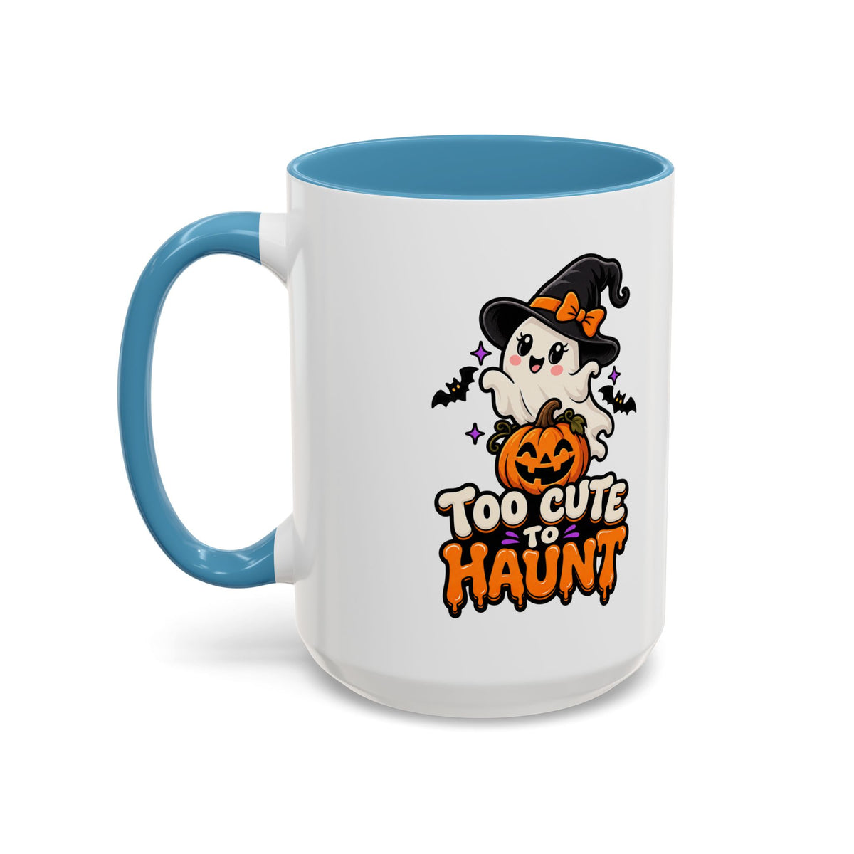 Halloween Coffee Mug - 'Too Cute to Haunt' Ghost Pumpkin Accent Mug