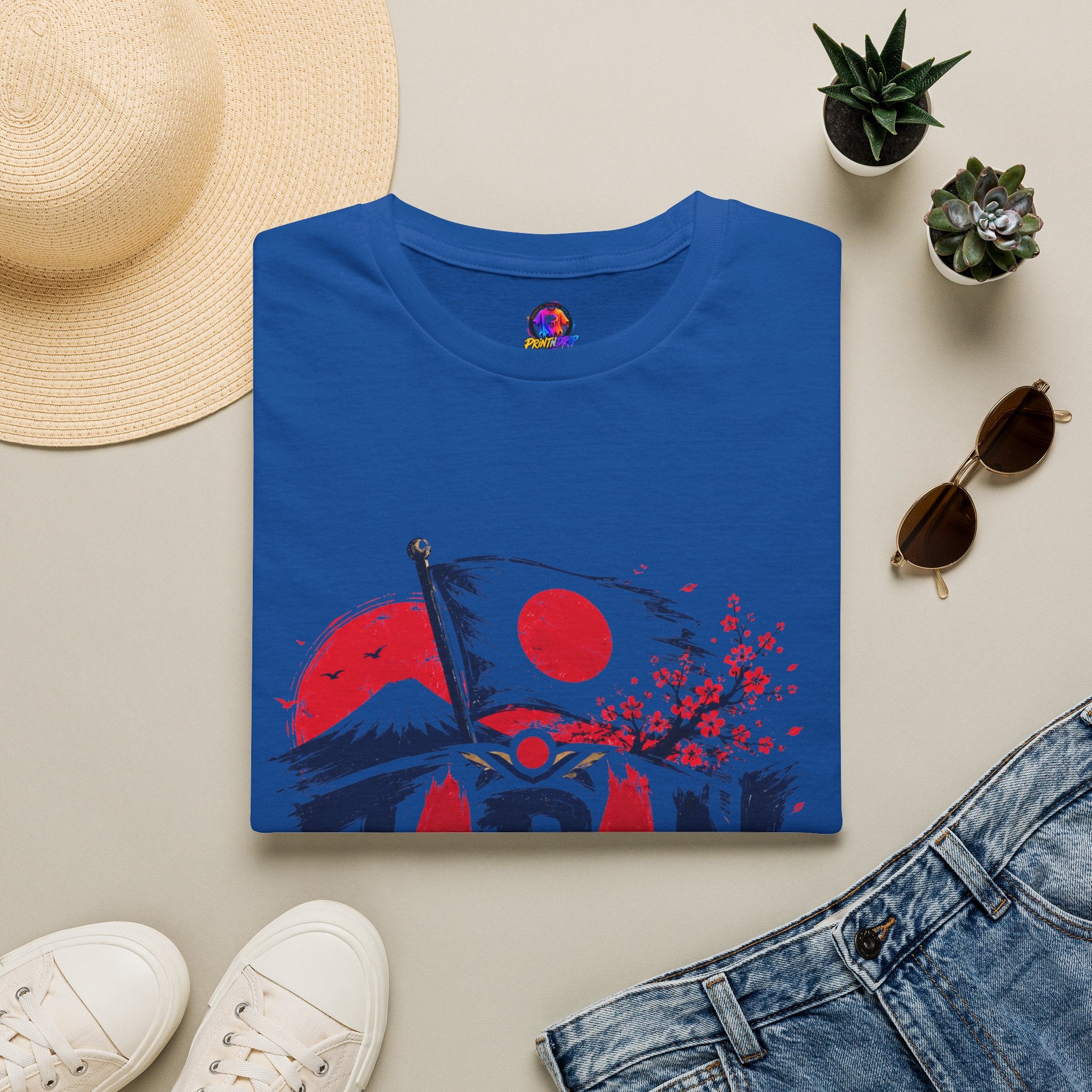 Japan Soccer T-Shirt — Japanese Flag & Cherry Blossom Football Graphic