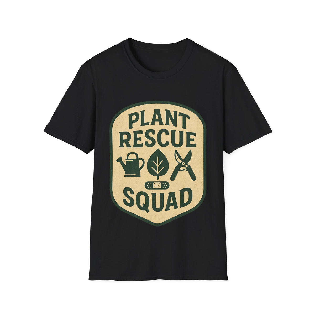 "Plant Rescue Squad" Retro Shield Badge Tee - Funny Houseplant Rehab Gardener White T-Shirt - Trending Now - September 2026