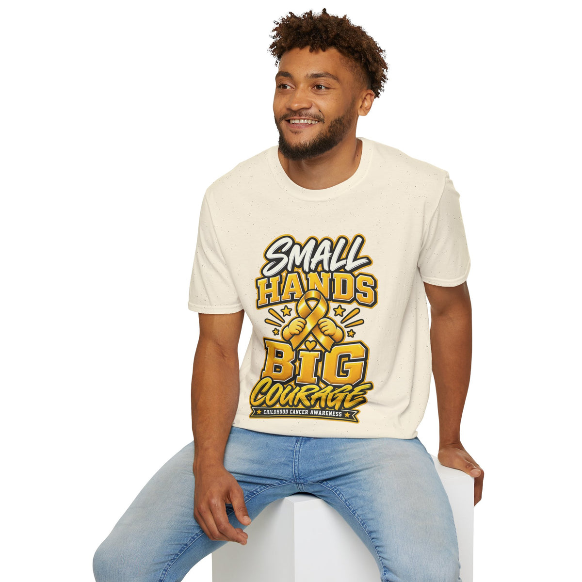 Children's Cancer Awareness T-Shirt — "Small Hands Big Courage" Yellow Ribbon