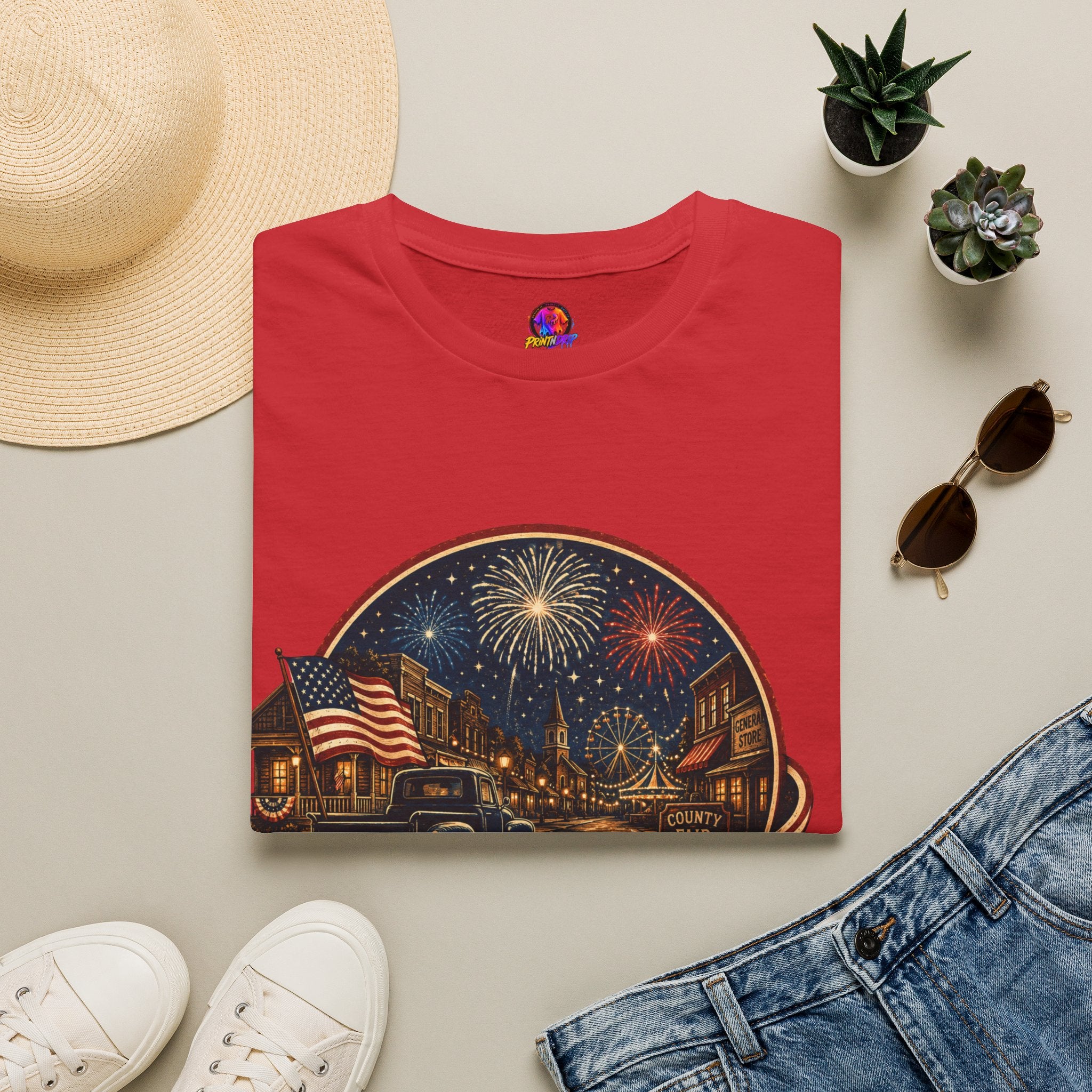 Small Town Big Freedom T-Shirt — Patriotic 4th of July Fireworks Tee