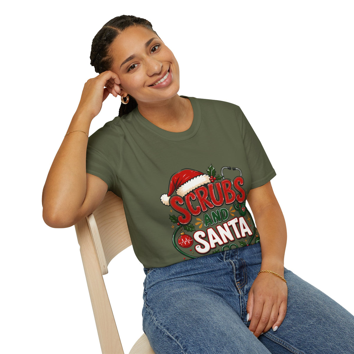 Scrubs and Santa Christmas Tee — Funny Nurse Holiday T-Shirt